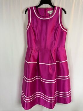 Ey Boutique women Bright Pink Sleeveless Fit-and-Flare Dress with White Trim